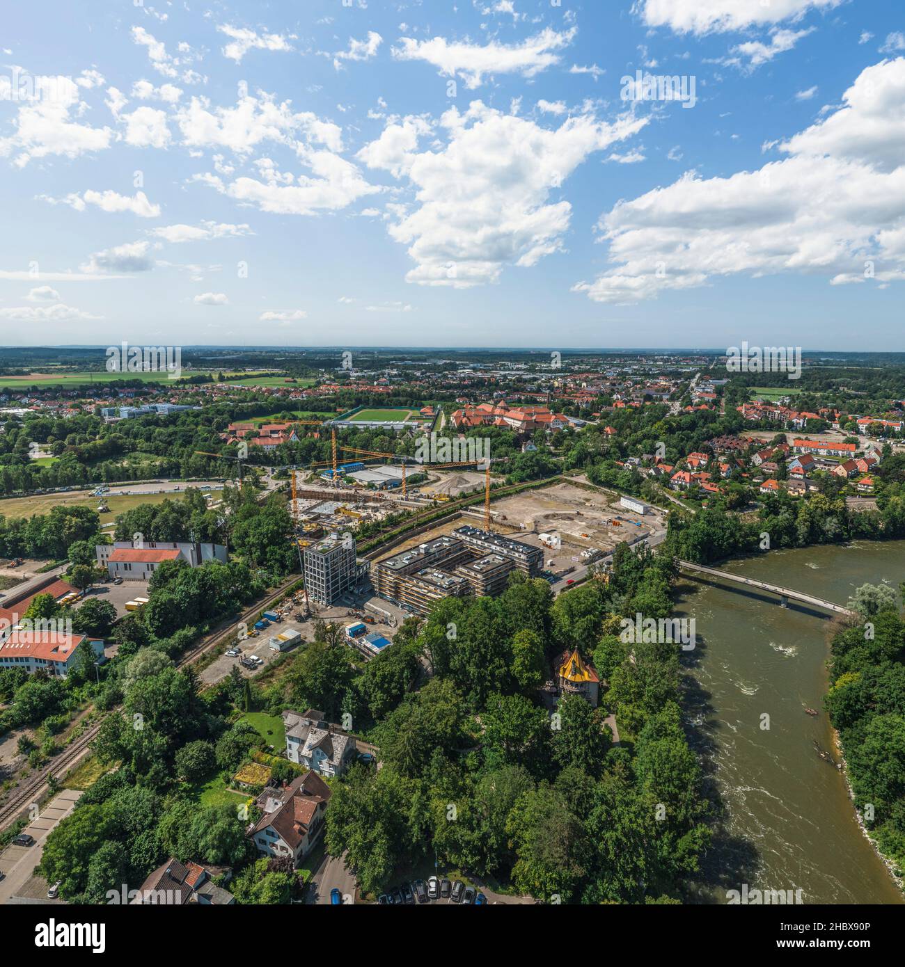 Luftaufnahme nach Landsberg am Lech in südbayern Stockfoto