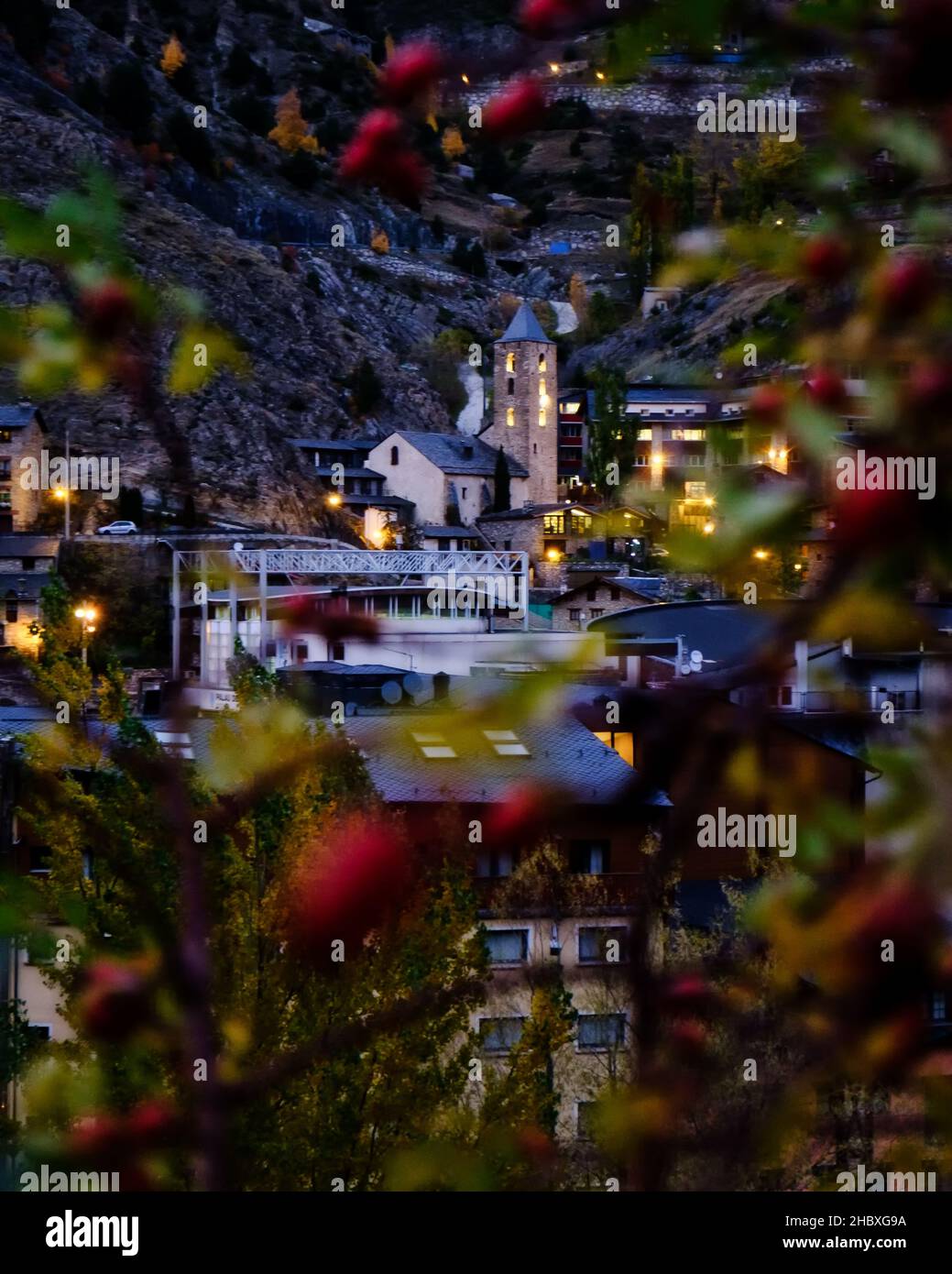 Canillo Stadt in Andorra bei Nacht Stockfoto