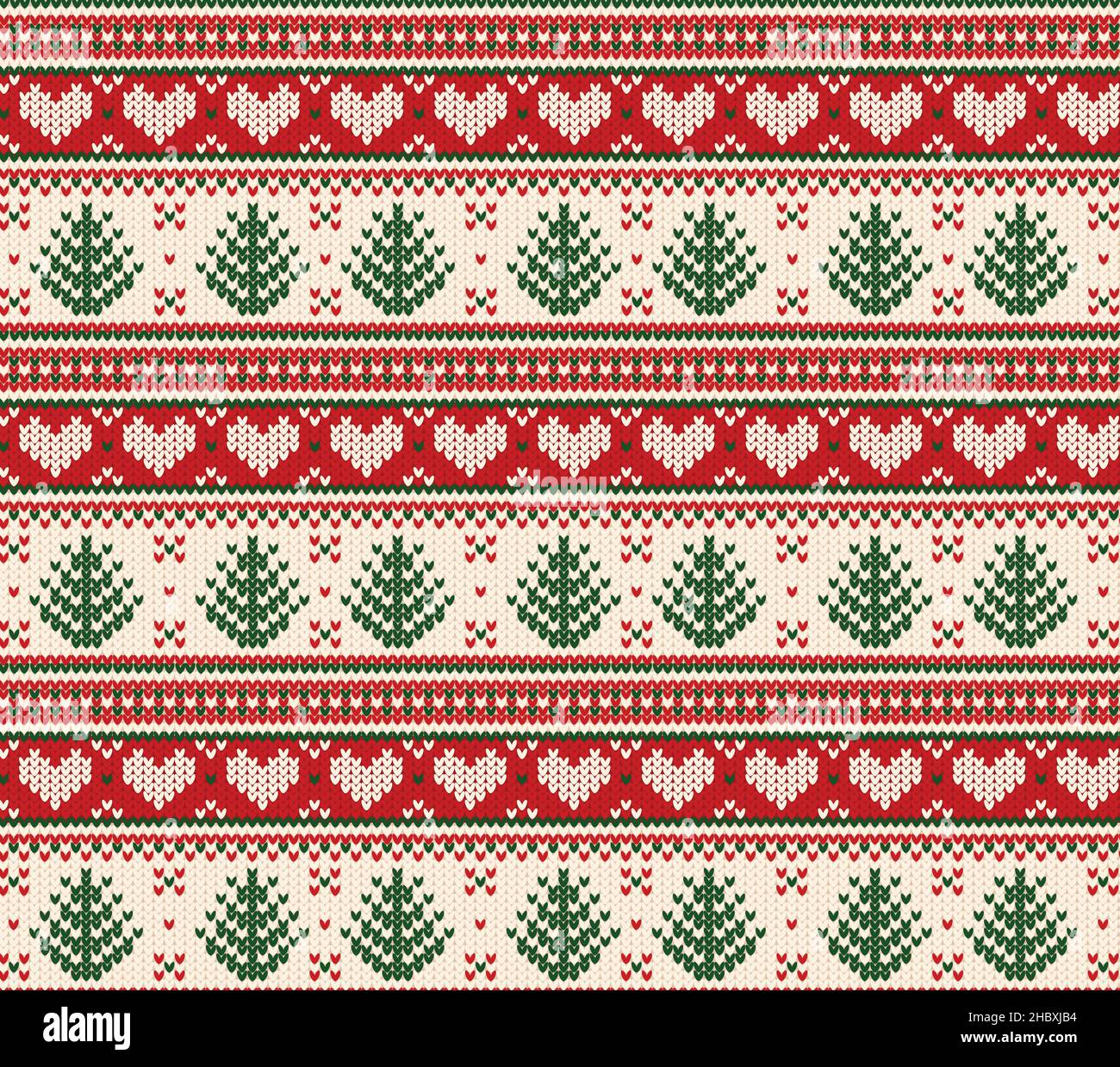 Weihnachtlicher Pullover im Musterdesign. Nahtlos gestrickt Weihnachten Hintergrund. Vektorgrafik skandinavischer Pullover. Stock Vektor