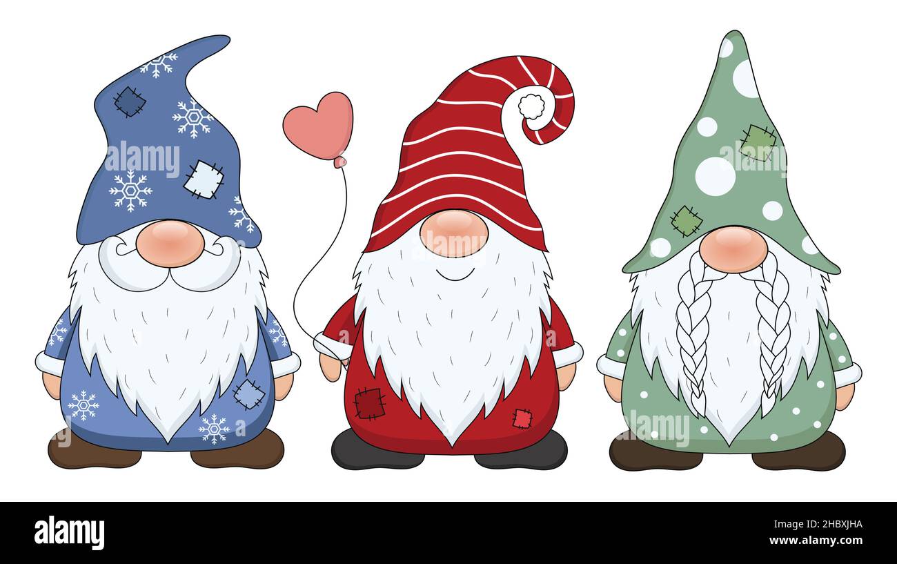 Niedliche Gnome isoliert auf weißem Hintergrund. Gnome Cartoon Set