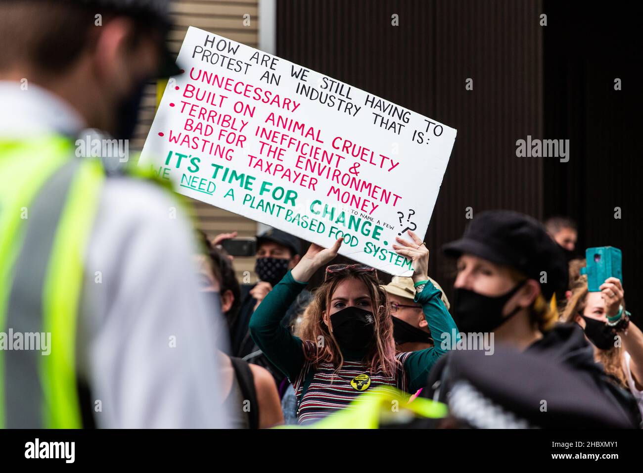 Animal Rebellion protestiert mit Plakat Zeit für. Ändern London 2020 Stockfoto