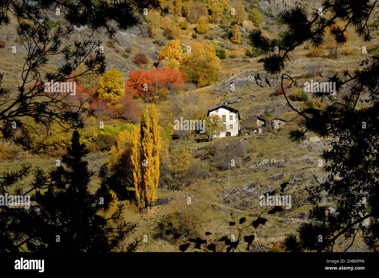 Otoño en Andorra, un paseo por el Vall d'Incles y por los alrededores de AINA Stockfoto