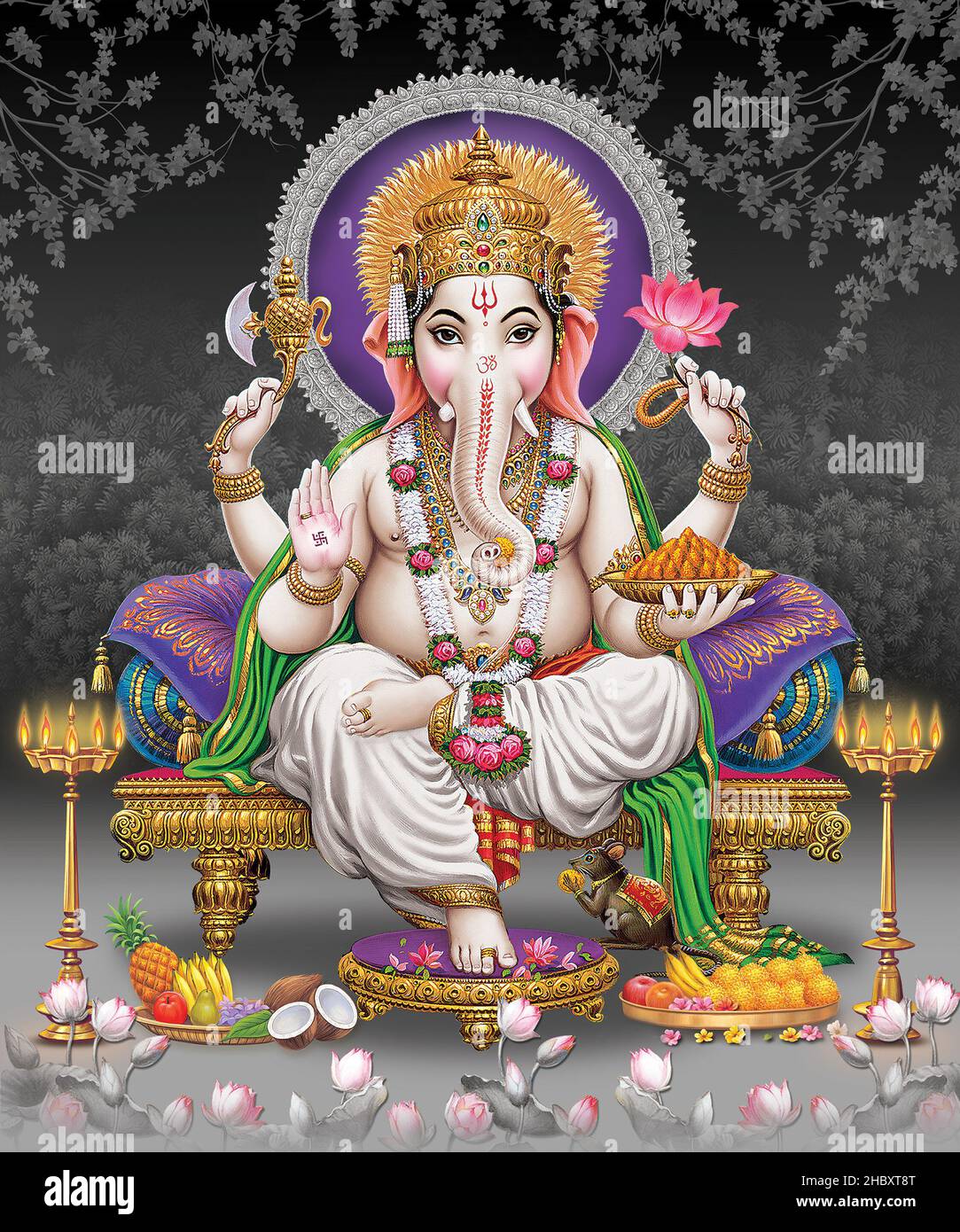 Lord Ganesha mit bunten Hintergrundtapete, God Ganesha Poster Design für Tapete Stockfoto