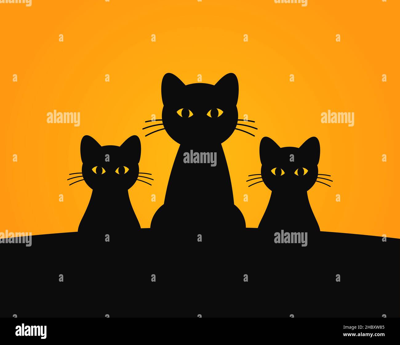 Niedliche schwarze Katzen Familie Halloween Hintergrund. Vektorgrafik. Stock Vektor
