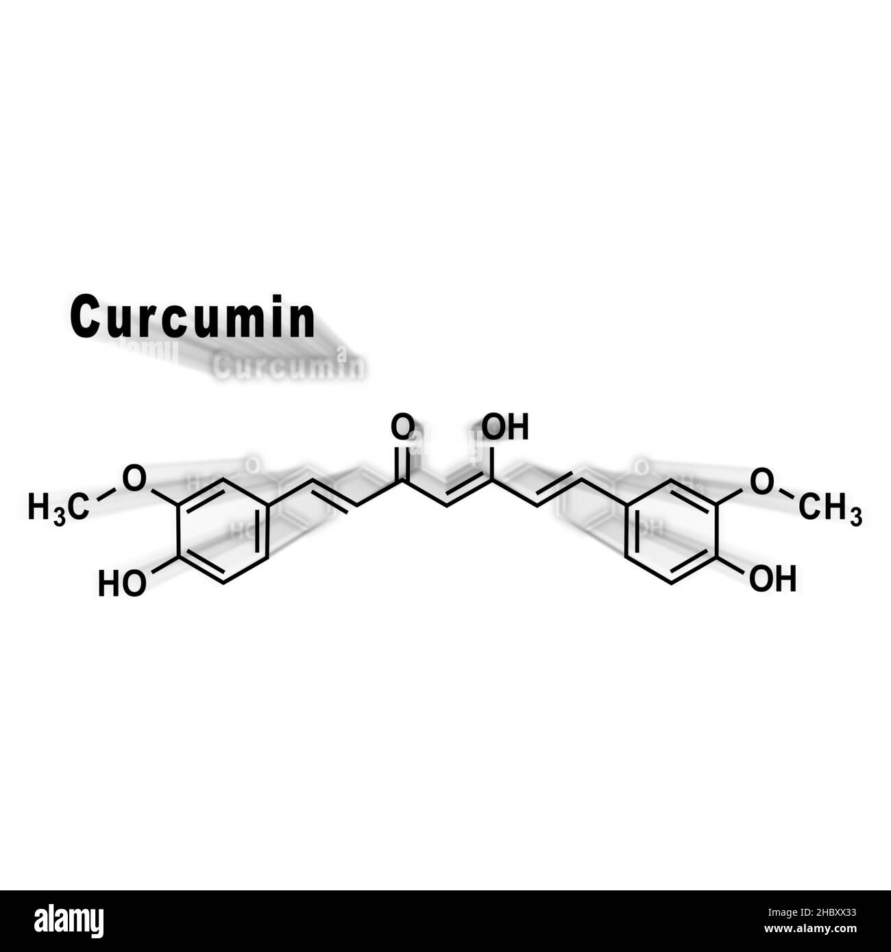 Kurkumin Kurkuma Gewürz, strukturelle chemische Formel auf weißem Hintergrund Stockfoto