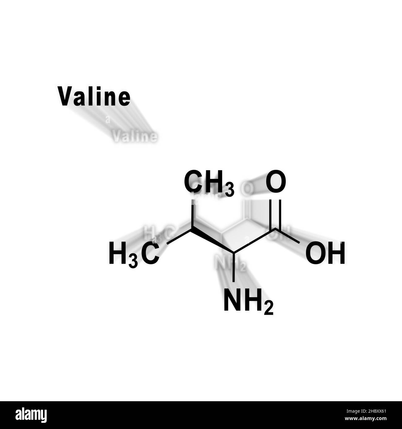 Valin (l-Valin, Val, V) Aminosäure, chemische Struktur auf weißem Hintergrund Stockfoto