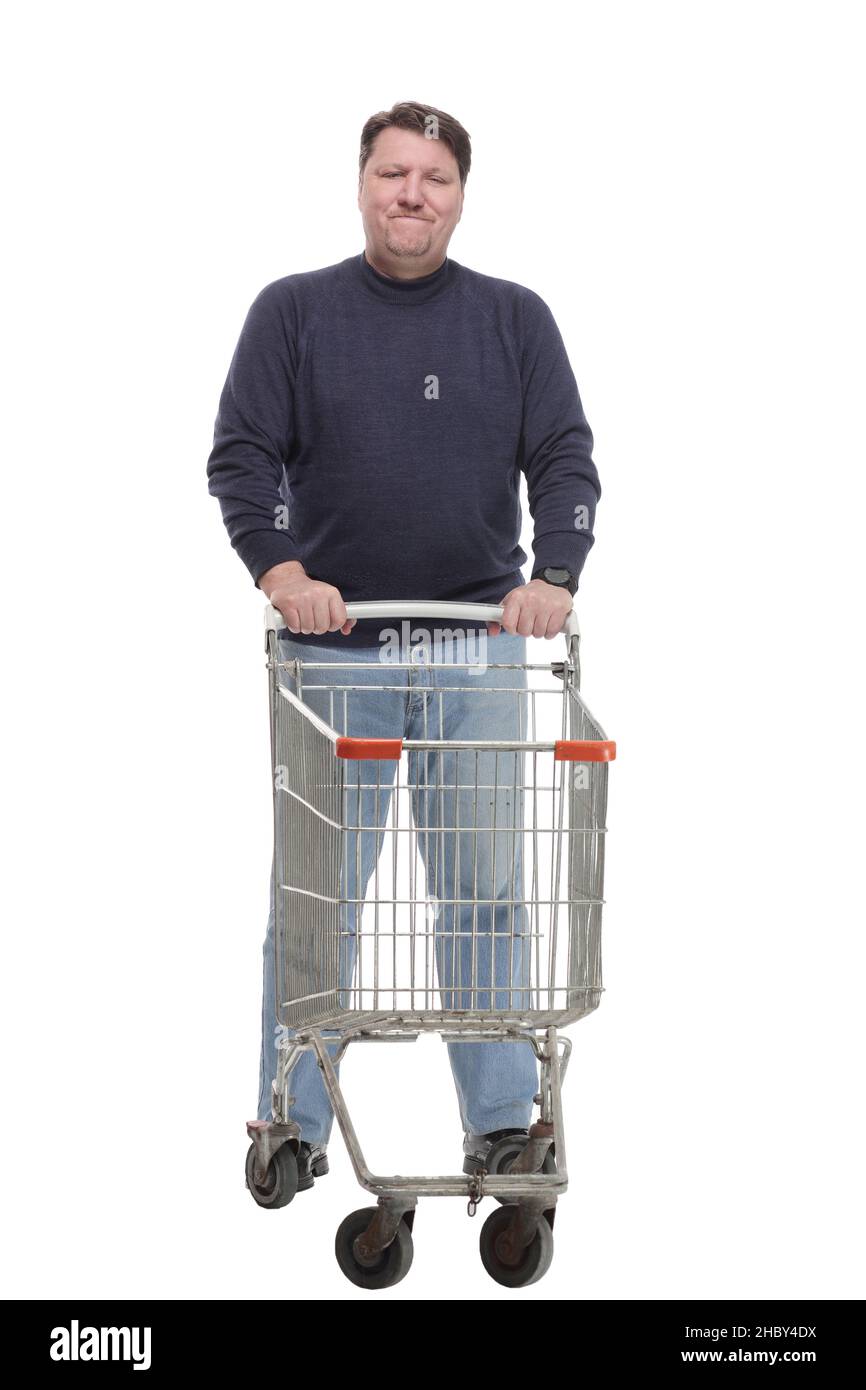 In vollem Wachstum. Lässiger reifer Mann mit Warenkorb. Stockfoto