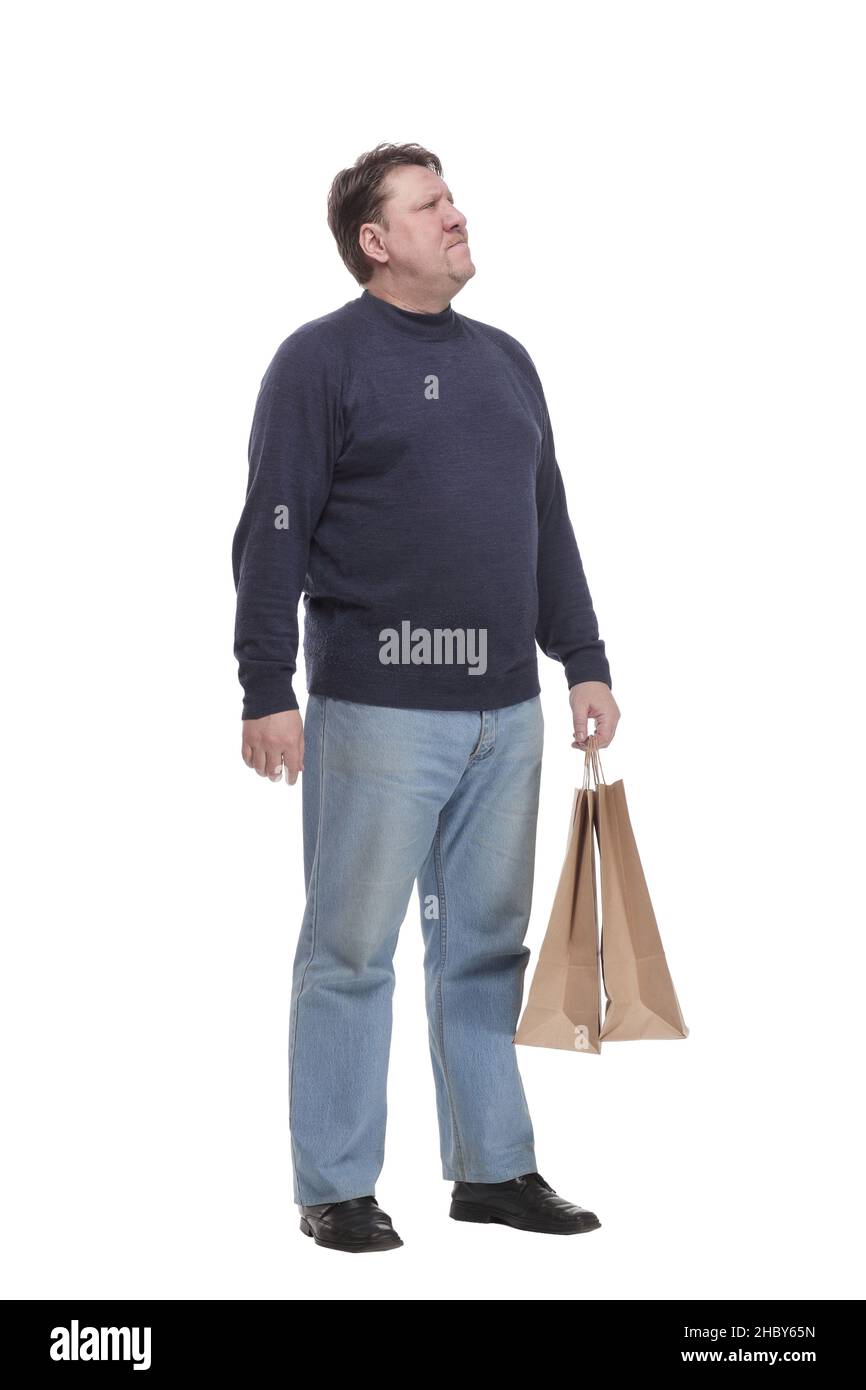 In vollem Wachstum. Reifer Mann mit Einkaufstasche. Stockfoto