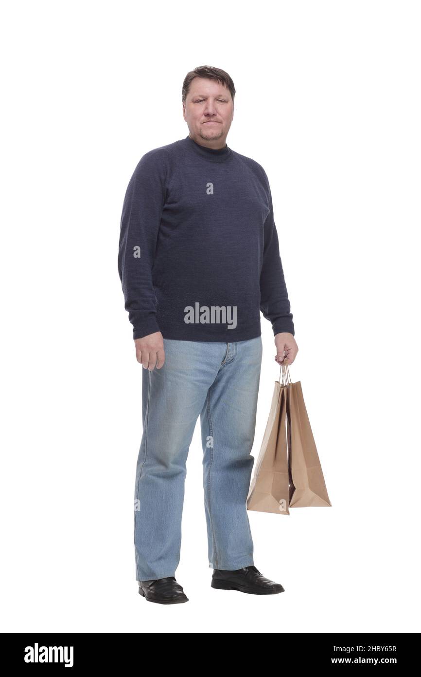 In vollem Wachstum. Reifer Mann mit Einkaufstasche. Stockfoto