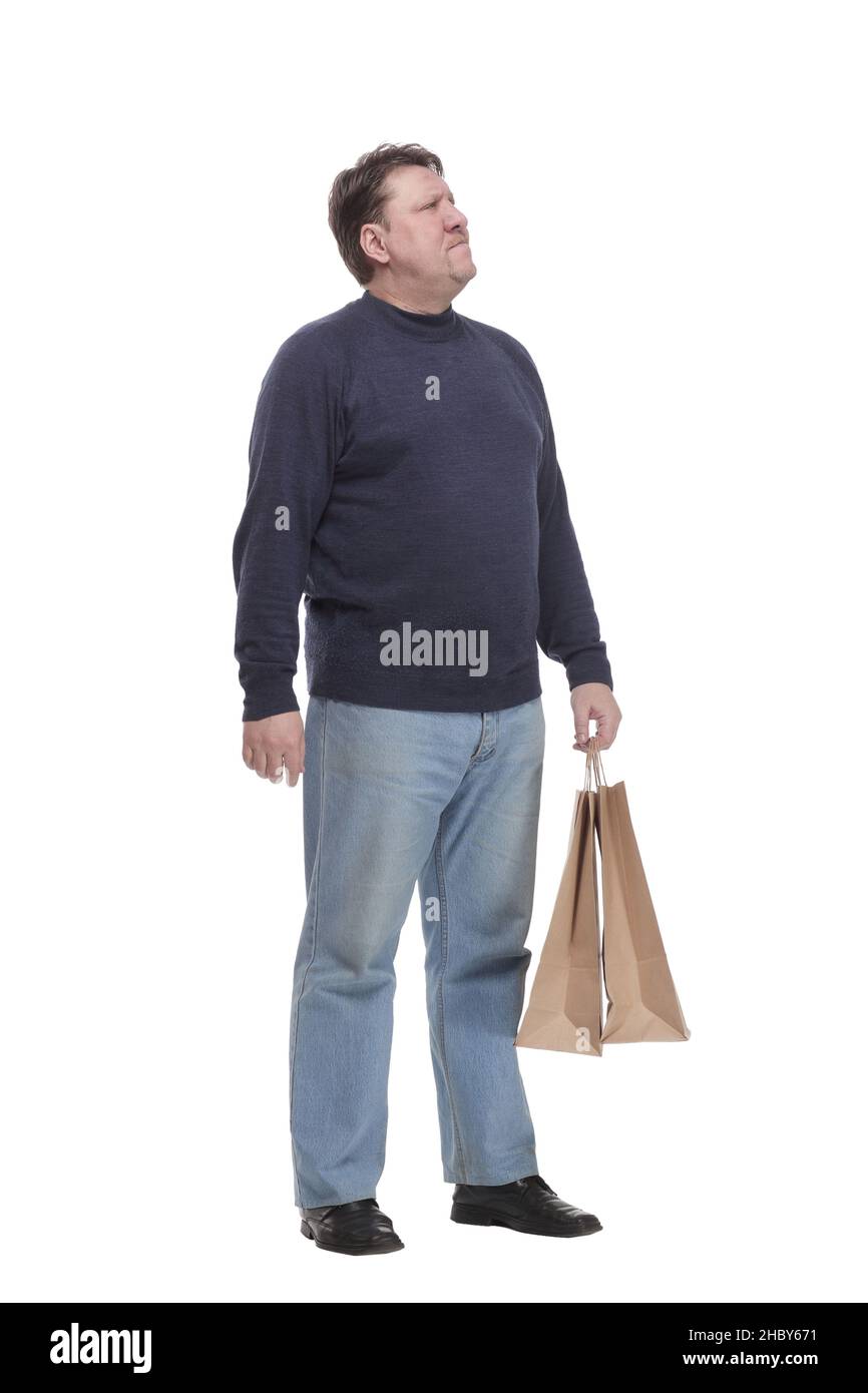 In vollem Wachstum. Reifer Mann mit Einkaufstasche. Stockfoto