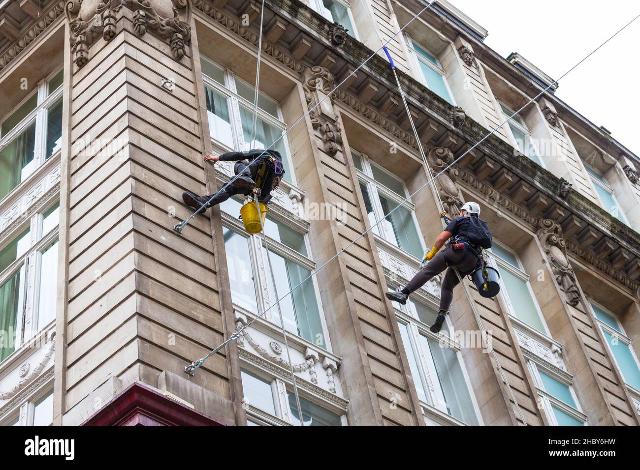 Oxford Street High Rise Window Cleaners, london, großbritannien Stockfoto