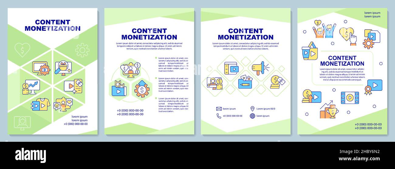 Vorlage für Broschüre zur Monetarisierung von Inhalten Stock Vektor