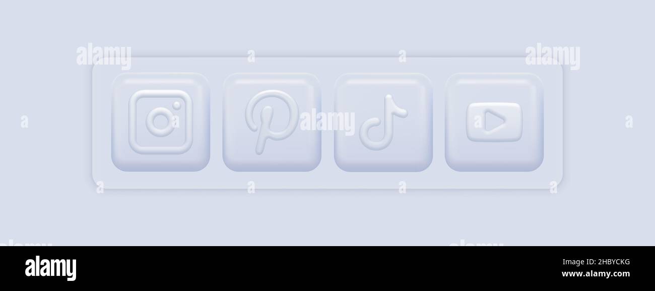 Logos Für Social Media-Apps. Weiße 3D Symbole gesetzt. Vektorgrafik Stock Vektor