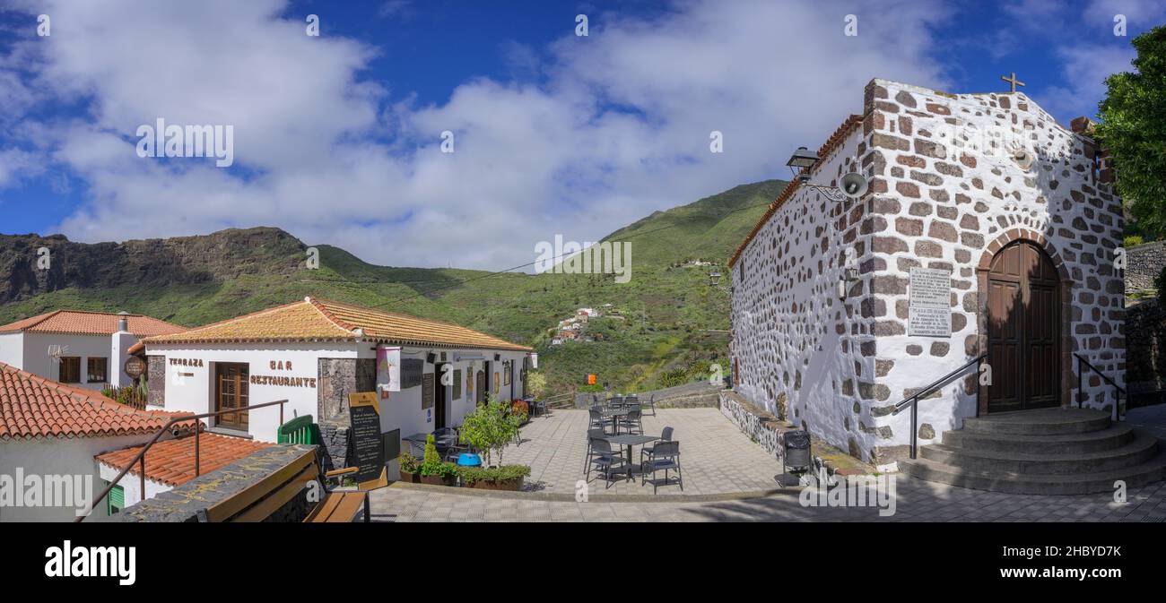 Restaurant und Ermita de la Immaculada Concepcion, Bergdorf Masca im Teno-Gebirge, Masca, Masca, Teneriffa, Spanien Stockfoto