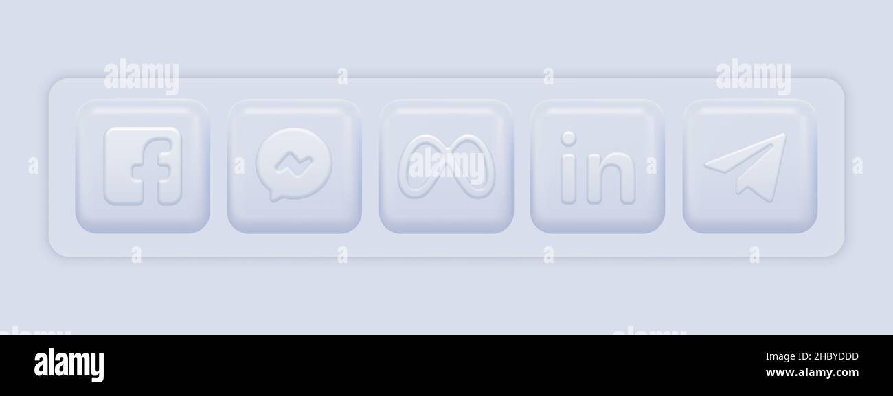 Beliebte Social-Media-App Weiße Logos. Quadratischer satz mit 3D Symbolen. Vektorgrafik Stock Vektor