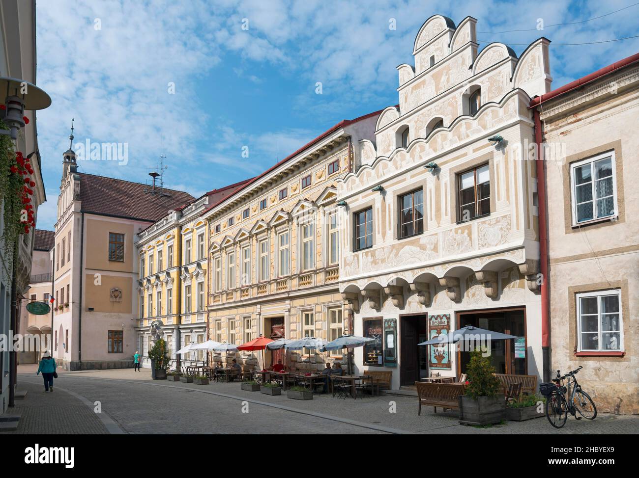 Häuser in Horni nam, historische Altstadt, Slavonice, Zlabings, Böhmisch-Mährische Hochland, Ceska Kanada, Tschechische Republik Stockfoto