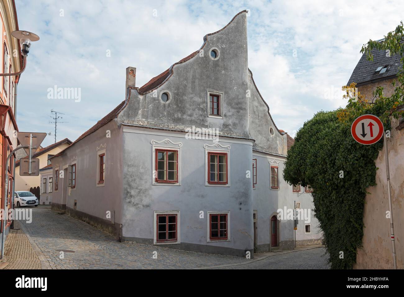 Haus in der Straße Nadrazni, historische Altstadt, Slavonice, Zlabings, Böhmisch-Mährische Hochland, Ceska Kanada, Tschechische Republik Stockfoto