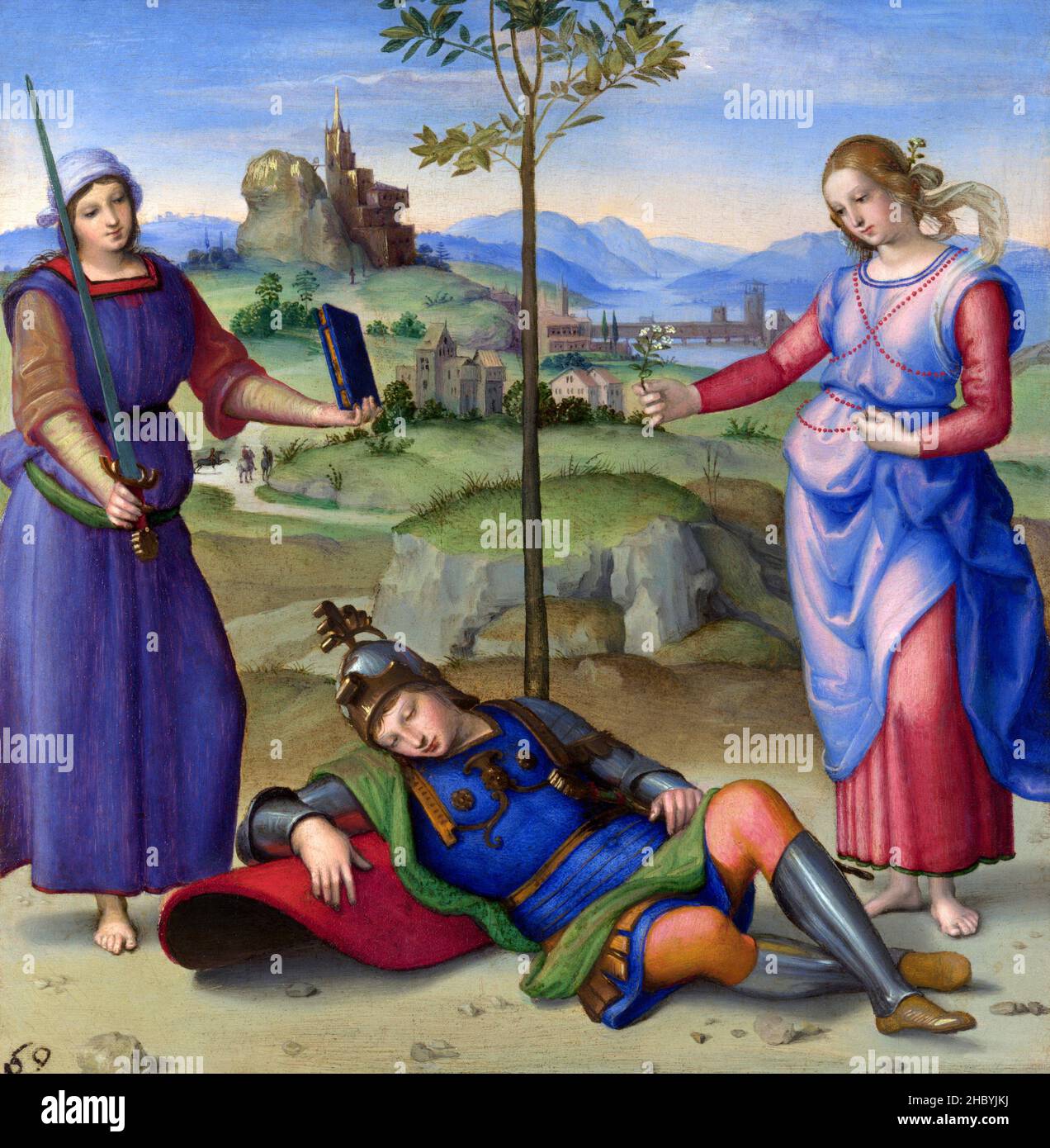 Raphael / Rafaello - eine Allegorie (Vision eines Ritters) (1504) berühmtes Gemälde. Stockfoto
