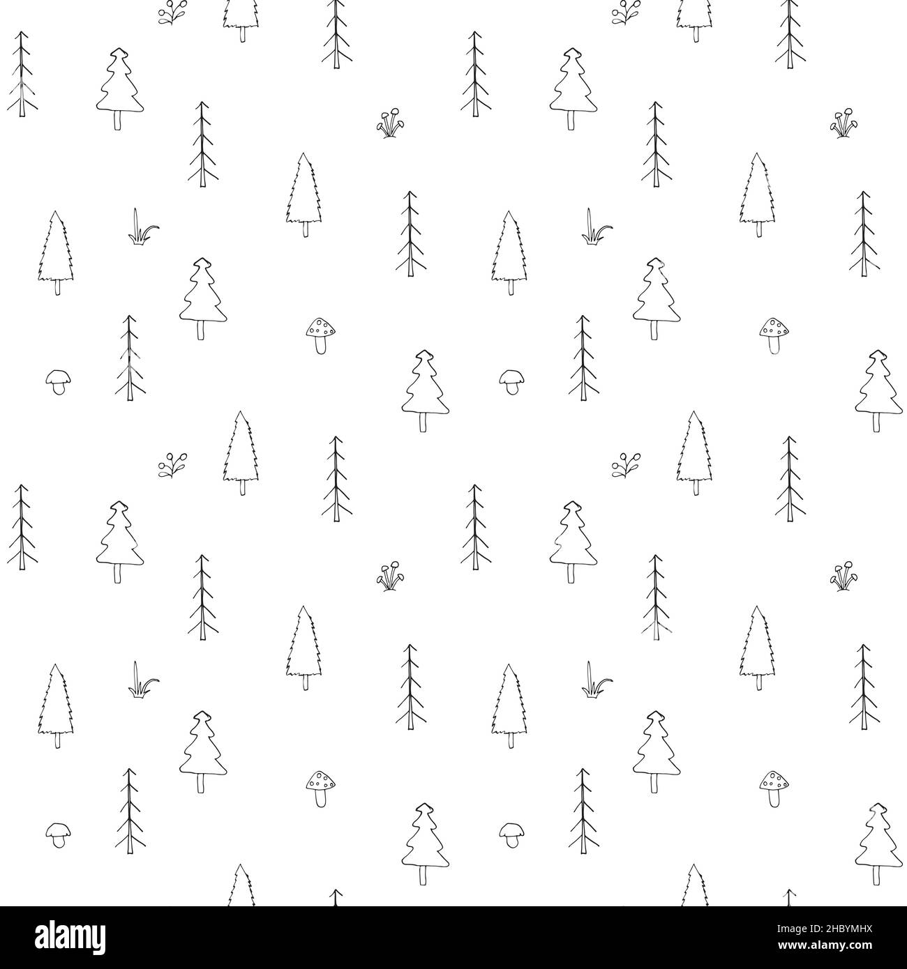 Wald Nahtloses Muster, Wald Hintergrund. Niedliche Cartoon Bäume und Pflanzen Vektor-Illustration. Stock Vektor