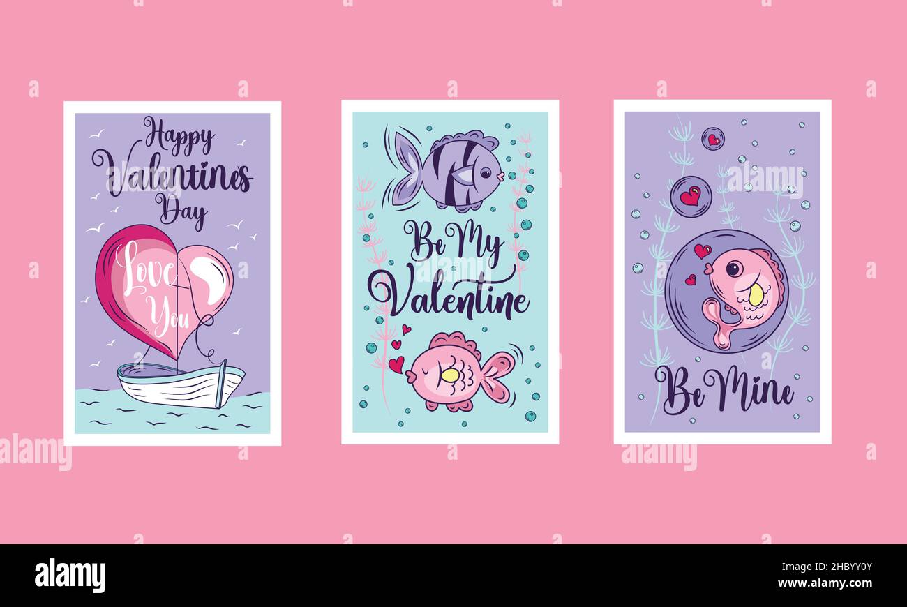 Handgezeichnete Illustrationen zum Valentinstag. Set mit Valentinskarte. Sei mein vektor zum valentinstag Stock Vektor