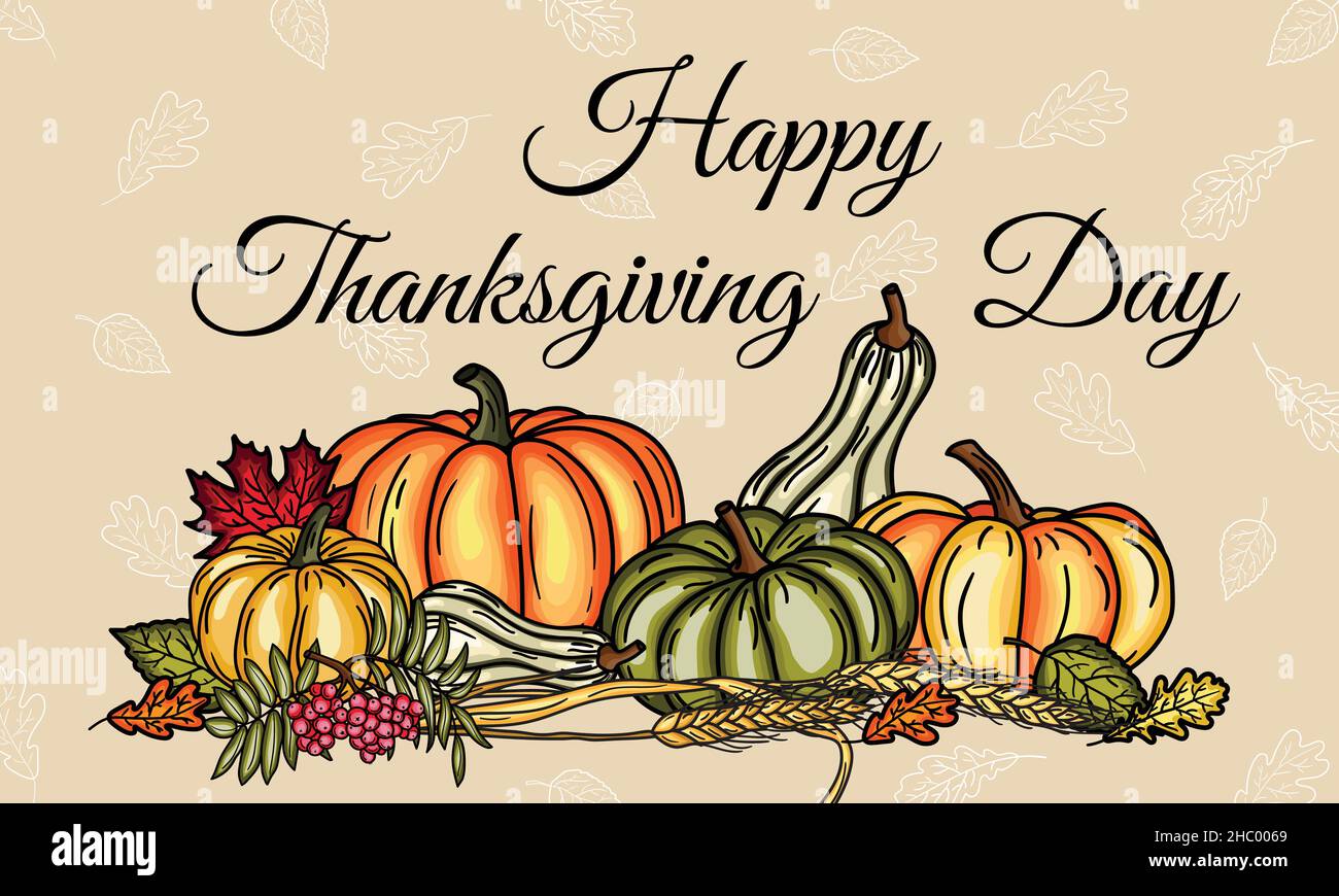 Happy Thanksgiving Day Grußbanner. Traditionelles Urlaubsposter Stock Vektor