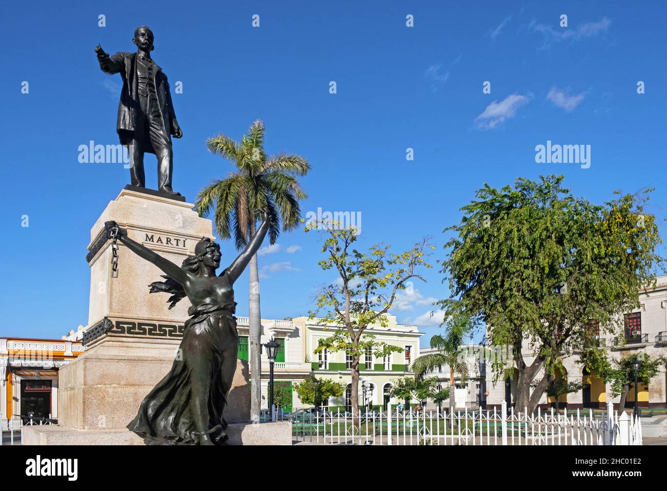 Estatua de la Libertad und Statue von José Martí, Befreier von Kuba im Parque de la Libertad / Liberty Park in der Stadt Matanzas auf der Insel Kuba Stockfoto