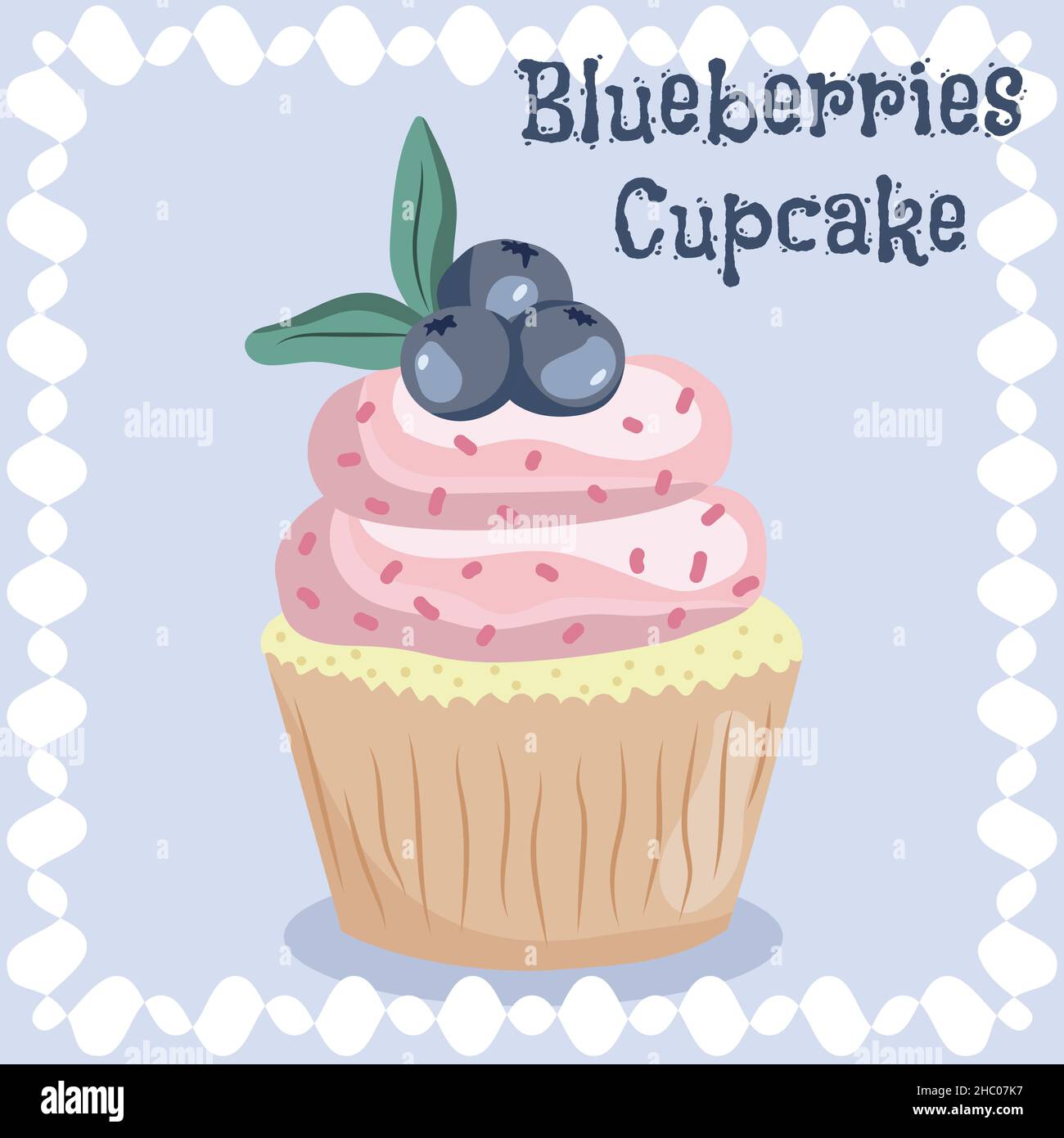 Handgezeichneter Blaubeer-Cupcake. Doodle Illustration von Dessert in Vektor Stock Vektor