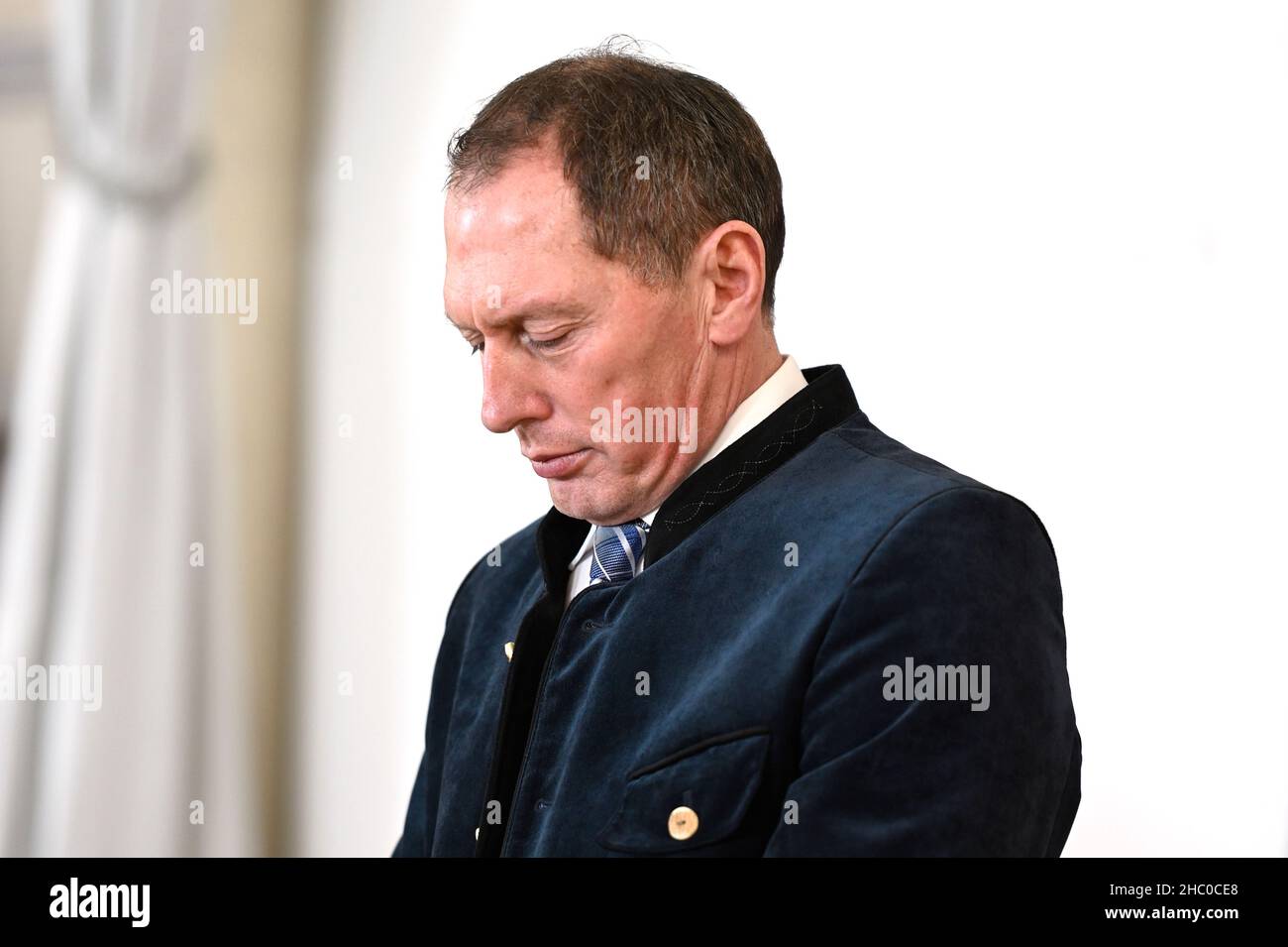 Wien, Österreich. 22nd Dez 2021. Pressekonferenz zur politischen Einigung über die Gemeinsame Agrarpolitik mit dem Präsidenten der Landwirtschaftskammer Österreich, Josef Moosbrugger Stockfoto