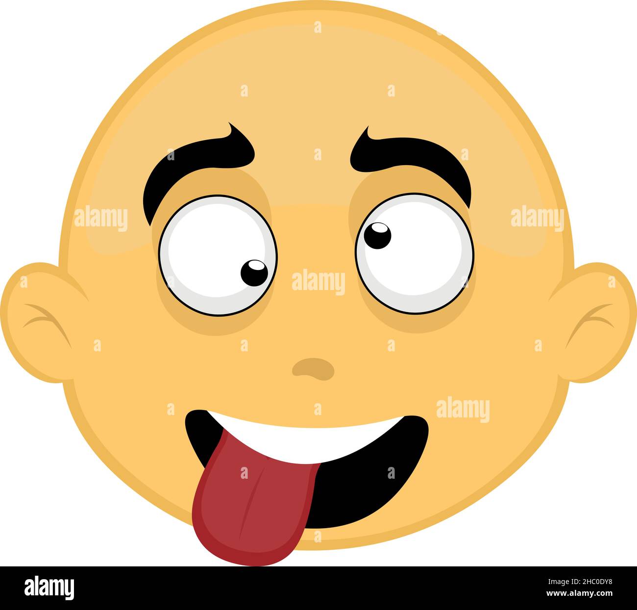 Vektor-Illustration des Gesichts einer gelben und kahlen Cartoon-Figur, mit einem verrückten Ausdruck Stock Vektor