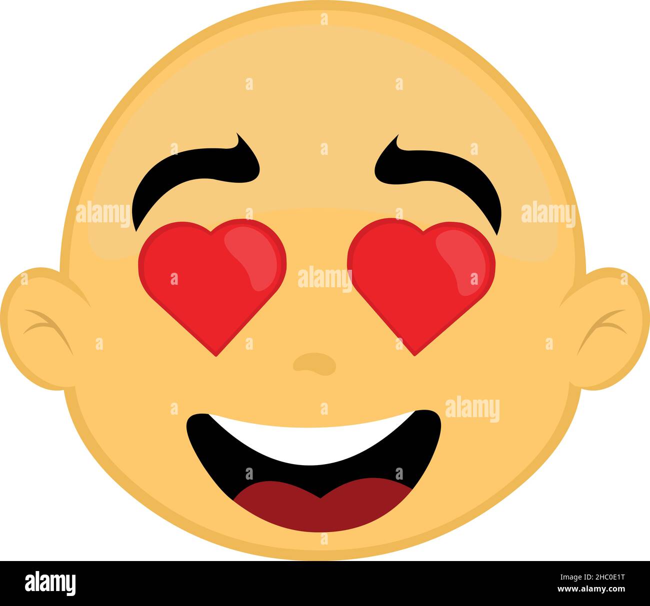 Vector Emoticon Illustration eines kahlen Mannes Gesicht mit herzförmigen Augen und ein Ausdruck der Liebe Stock Vektor