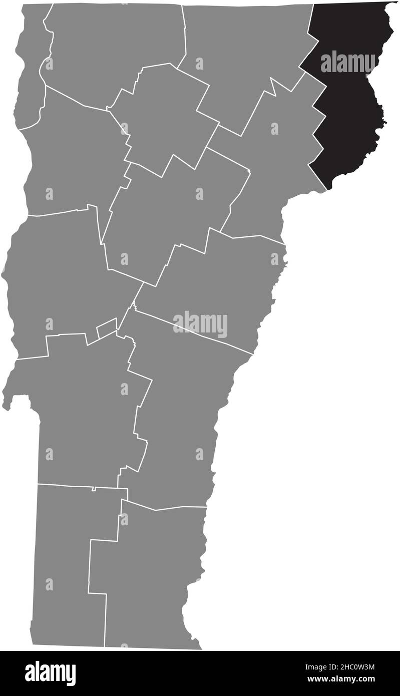 Schwarz markierte Standortkarte des Essex County in grauer Verwaltungskarte des Bundesstaates Vermont, USA Stock Vektor