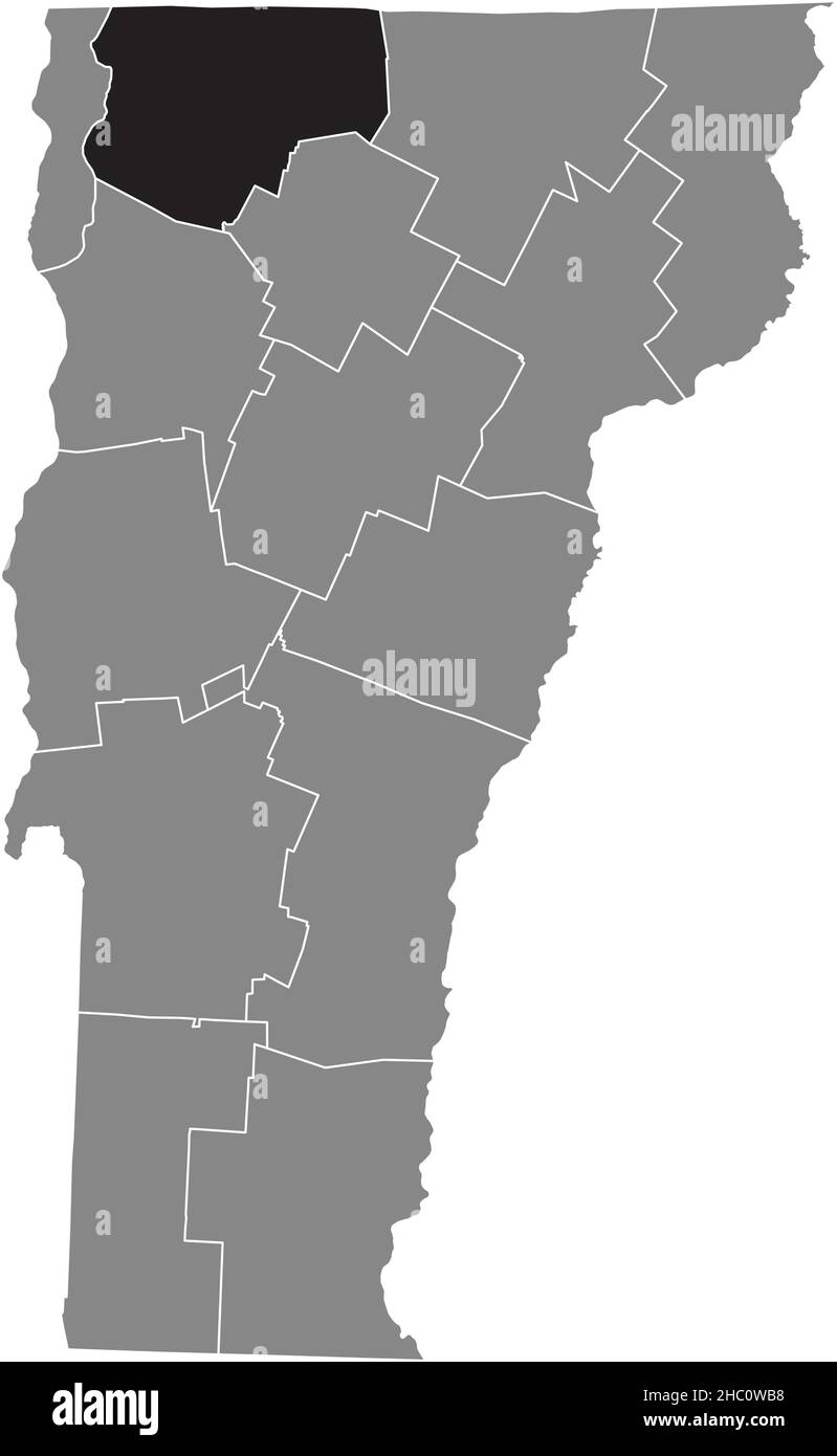 Schwarz markierte Standortkarte des Franklin County in grauer Verwaltungskarte des Bundesstaates Vermont, USA Stock Vektor