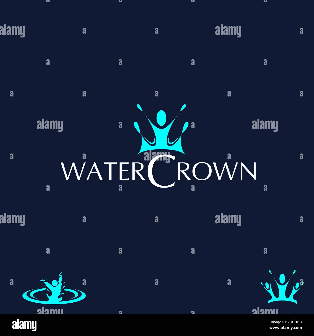 Wasserkrone Symbolvektor eine Kombination aus Buchstabe W, Wasserspritzer und Menschen Formen Stock Vektor