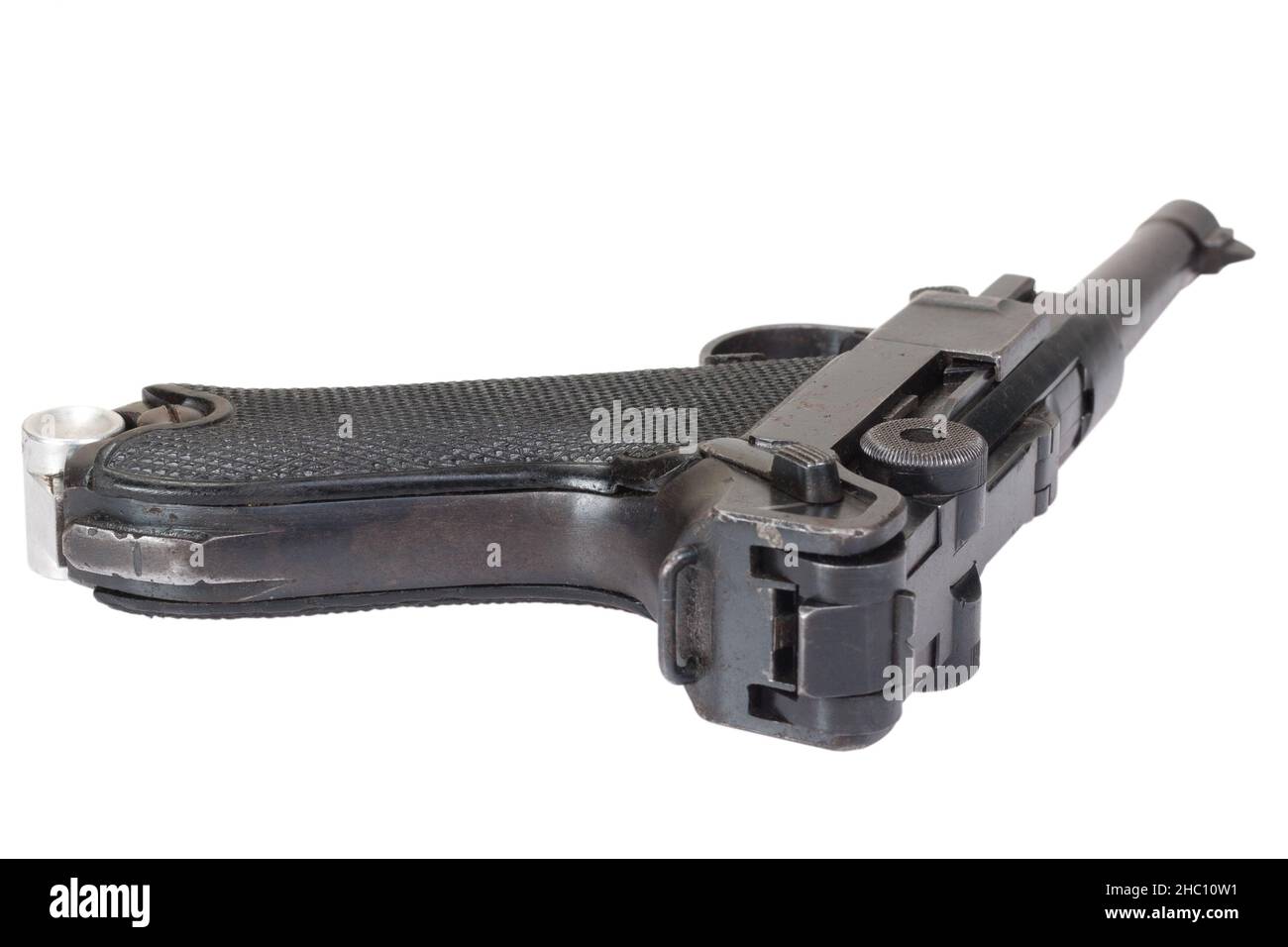 Luger P08 Parabellum-Pistole isoliert auf weißem Hintergrund Stockfoto