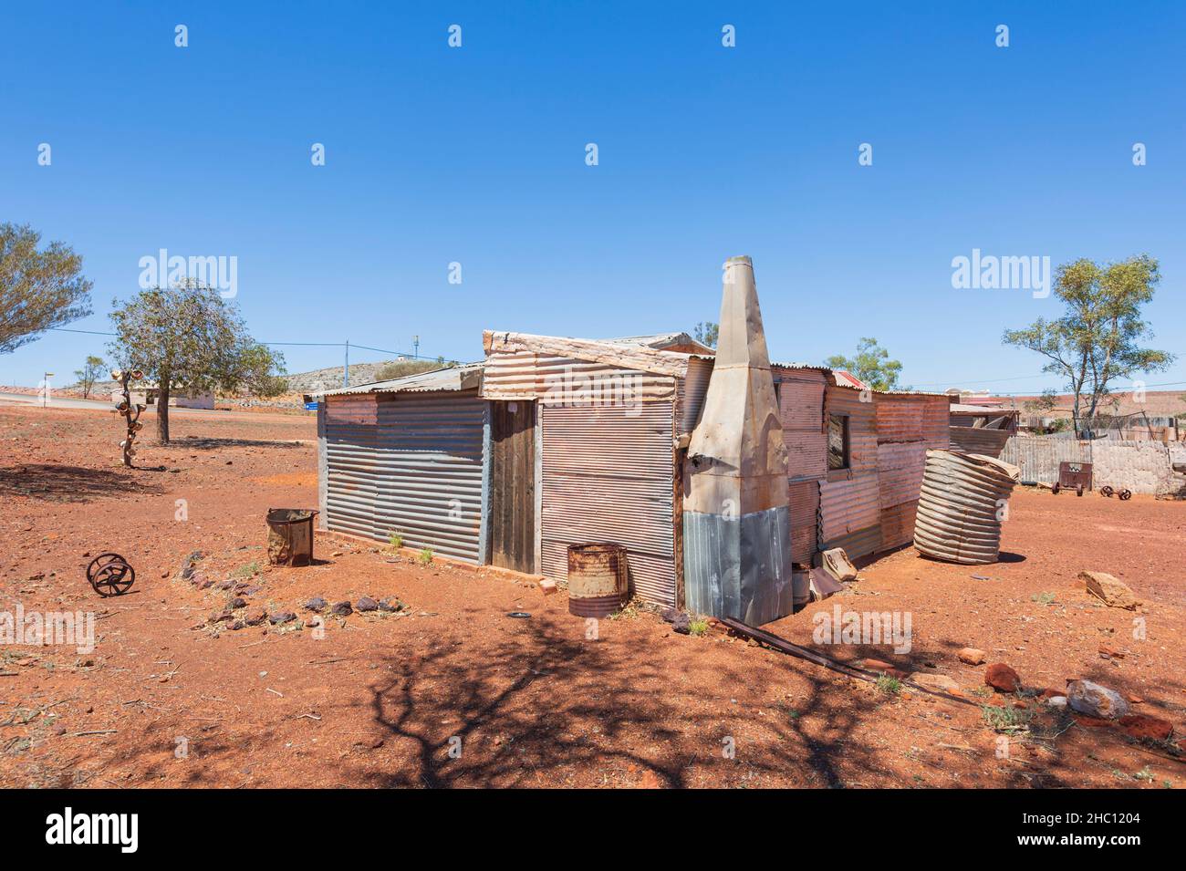 Historische Bergarbeiterhütte aus Wellblech aus der Goldrauschzeit, Gwalia, in der Nähe von Leonora, Western Australia, WA, Australien Stockfoto