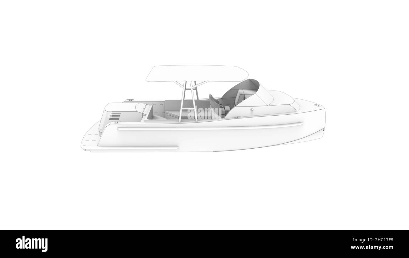 3D Rendering einer kleinen Freizeit Motorboot Yacht isoliert in einem weißen Studio Hintergrund Stockfoto