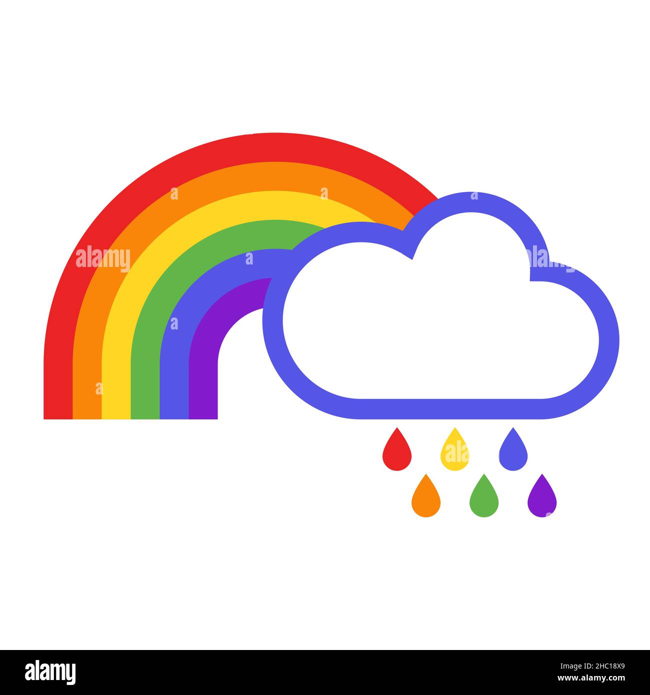 Regenbogen Regen und Wolke Symbol isoliert auf weißem Hintergrund Stockfoto