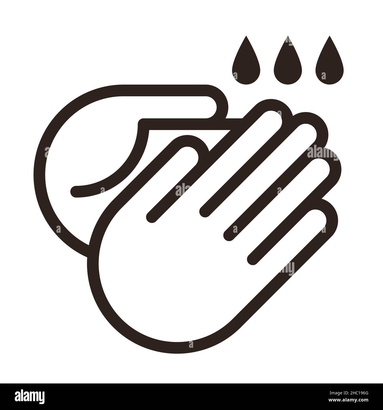 Symbol „Hände waschen“ auf weißem Hintergrund isoliert Stockfoto