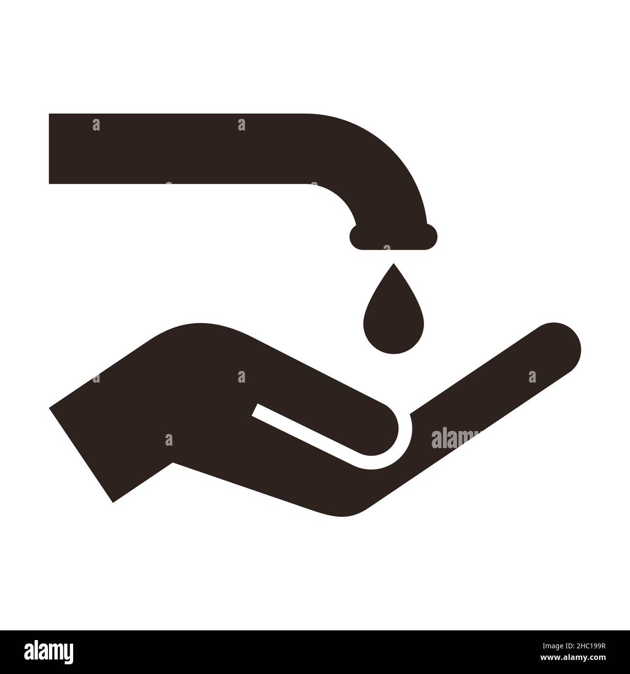 Symbol für Händewaschen. Hände unter fließendem Wasser waschen. Konzept der Hygiene auf weißem Hintergrund isoliert Stockfoto