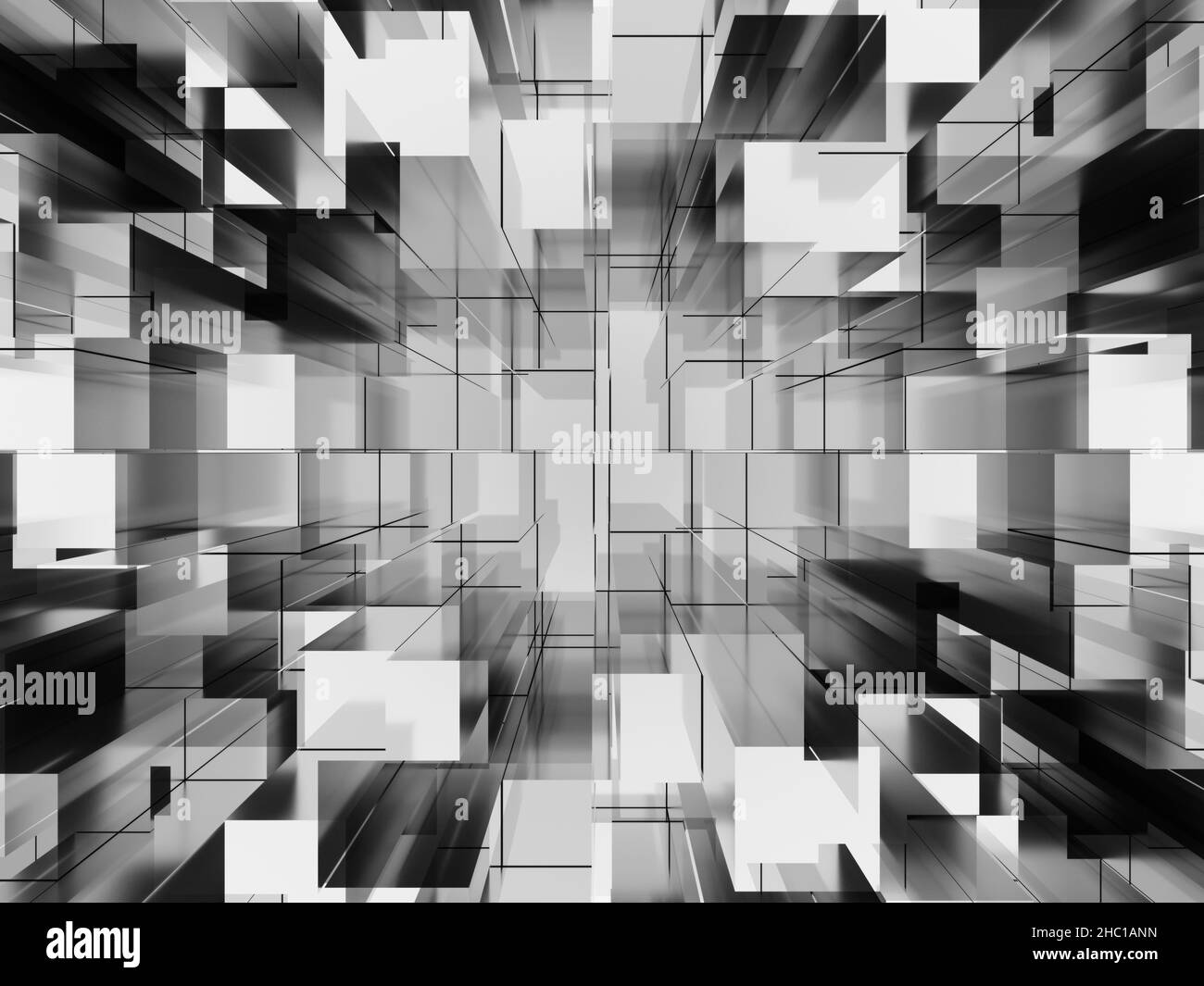 Illustration von dreidimensionalen abstrakten Form Mosaik grau und weiß Hintergrund. 3D Rendern Stockfoto