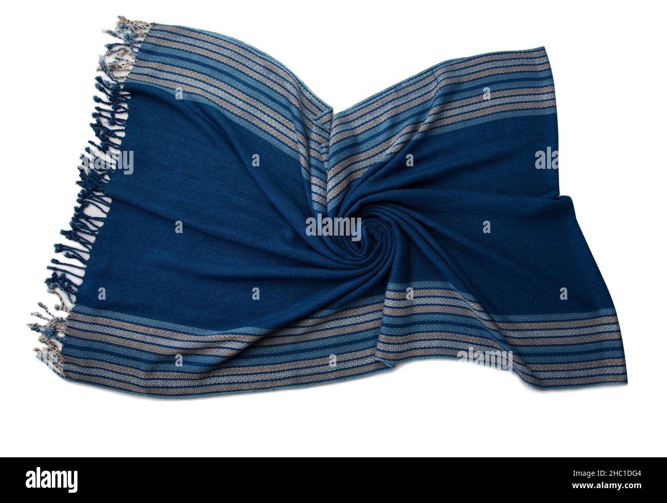 Nahaufnahme der Textur des handgewebten Streifenschals, Indigo-gefärbte Thai-Baumwolle Stockfoto
