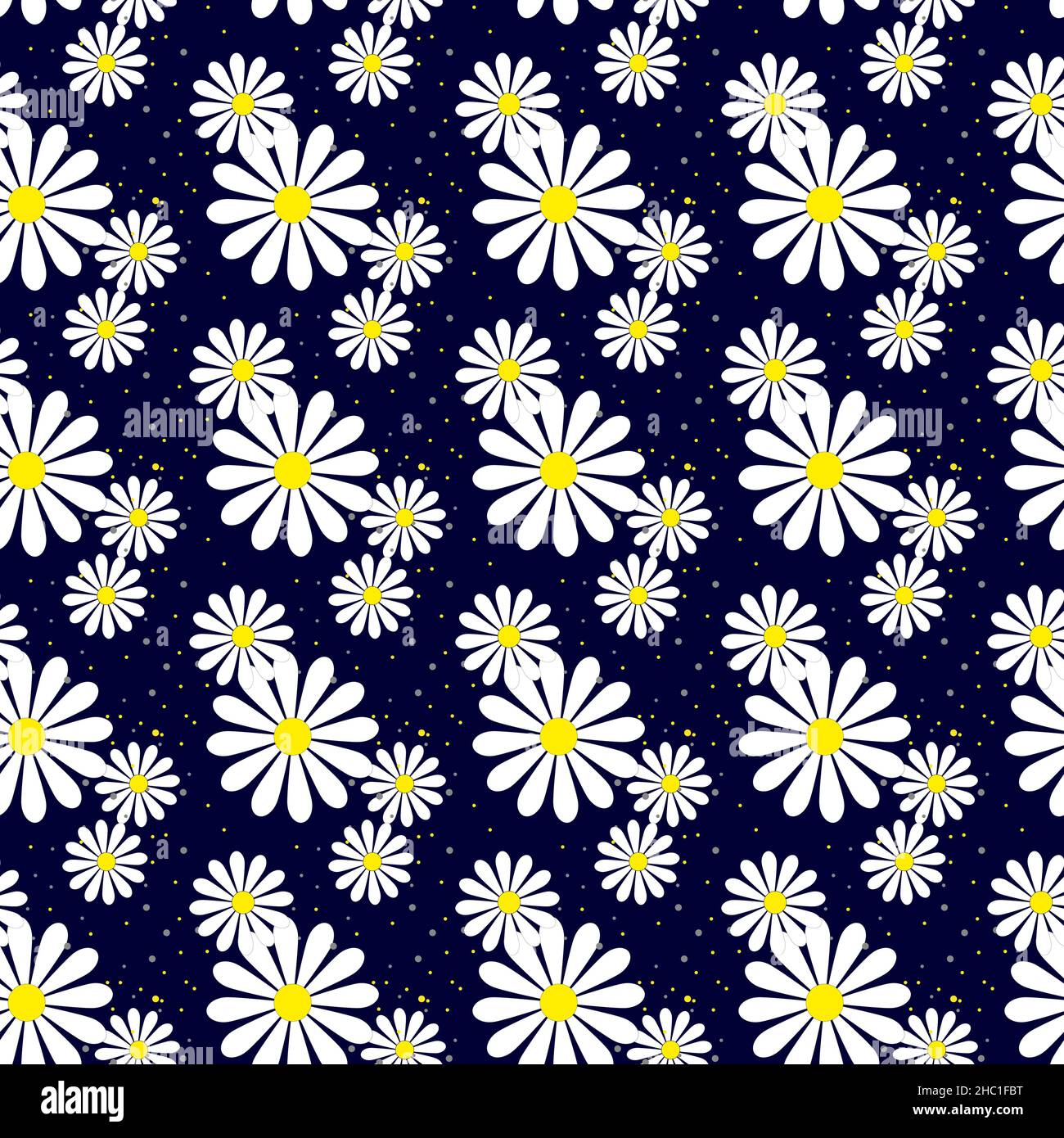 Nahtlose Daisy-Muster auf dunkelblauem Hintergrund. Floraler Ditsy-Druck mit kleinen weißen Blüten. Kamille-Design ideal für Mode-Stoff, Trend-Textil Stock Vektor
