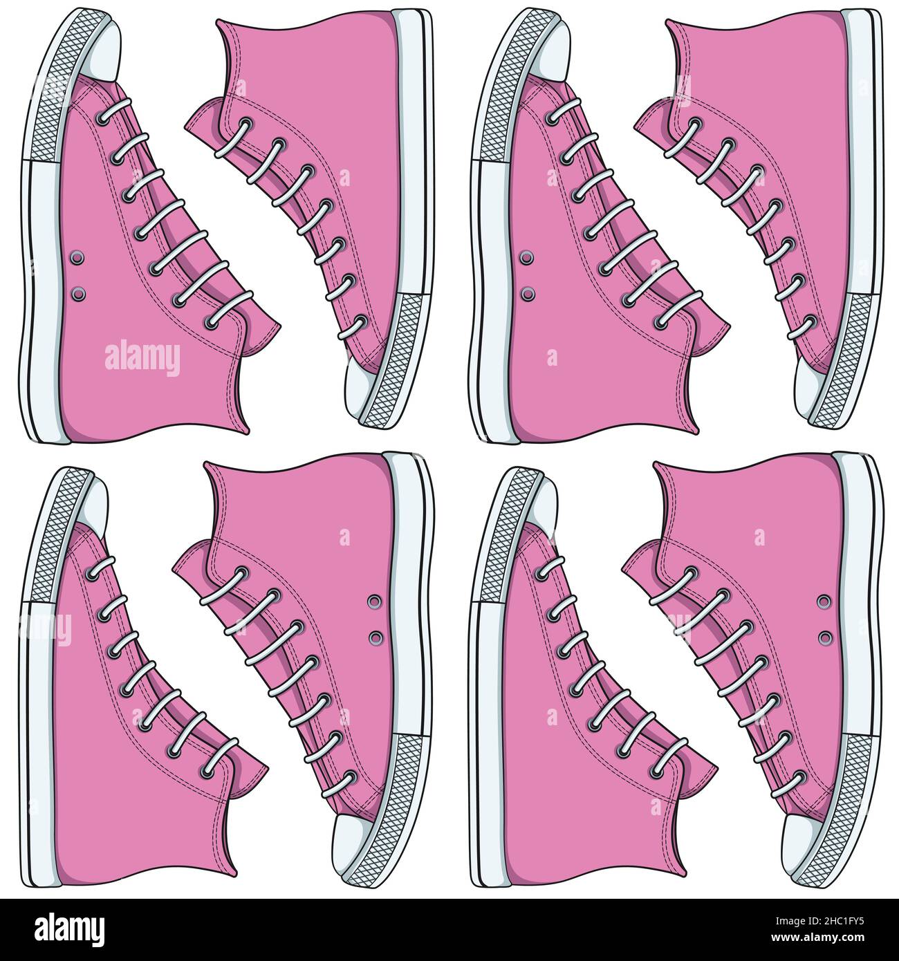 Nahtloses Muster mit rosa Mädchen Sneakers, Gummischuhen. Vektorfarbe Hintergrund. Stock Vektor
