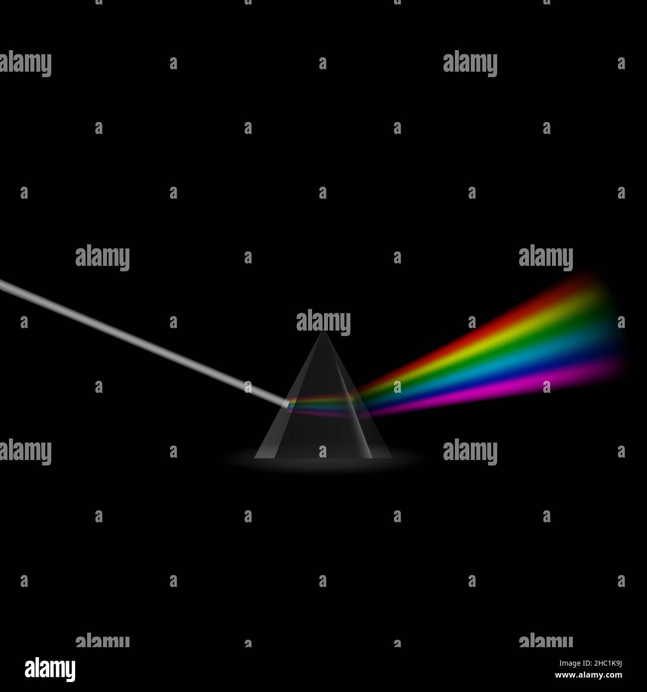 Bunte Lichtstrahlen. Rainbow Spectrum Dispersion im Prisma. Optischer Effekt im Dreieck. Bildungsphysik Brechung. Stock Vektor