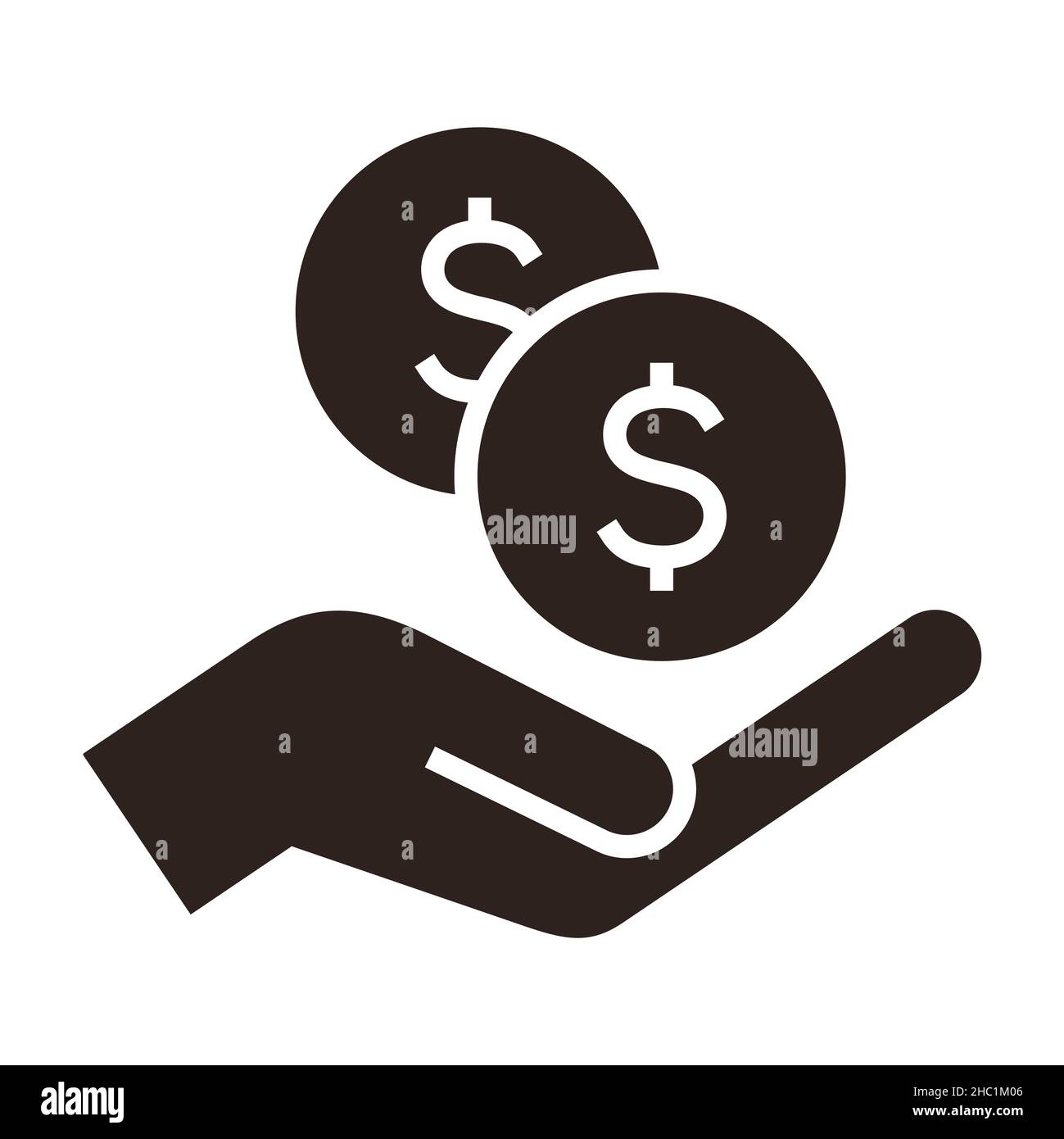 Hand hält Dollar, Geld sparen Symbol, Gehaltsgeld, investieren Finanzierung isoliert auf weißem Hintergrund Stockfoto