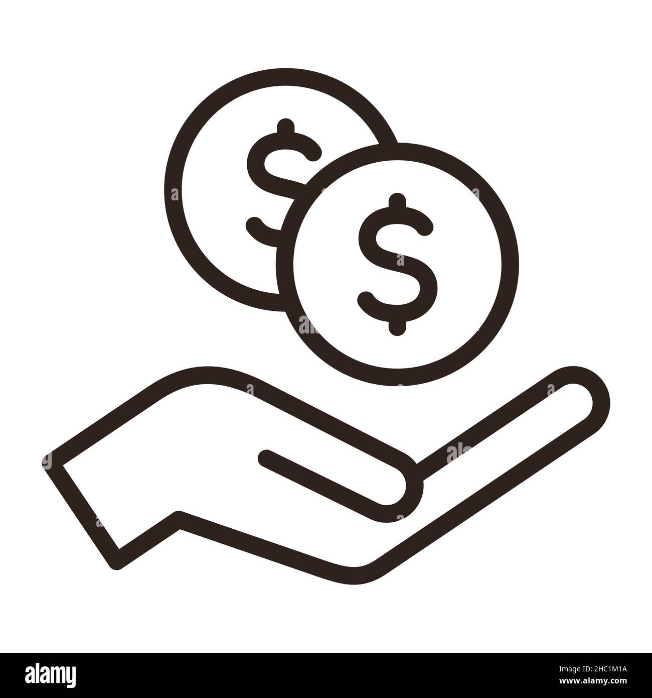 Hand hält Dollar, Geld sparen Symbol, Gehaltsgeld, investieren Finanzierung isoliert auf weißem Hintergrund Stockfoto