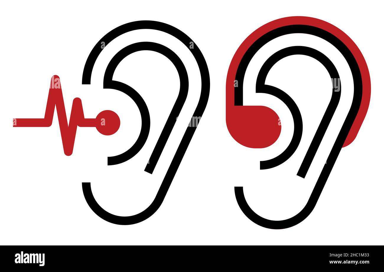 Hörgerät und Ohr Symbol. Anhörung Symbol auf weißem Hintergrund Stockfoto