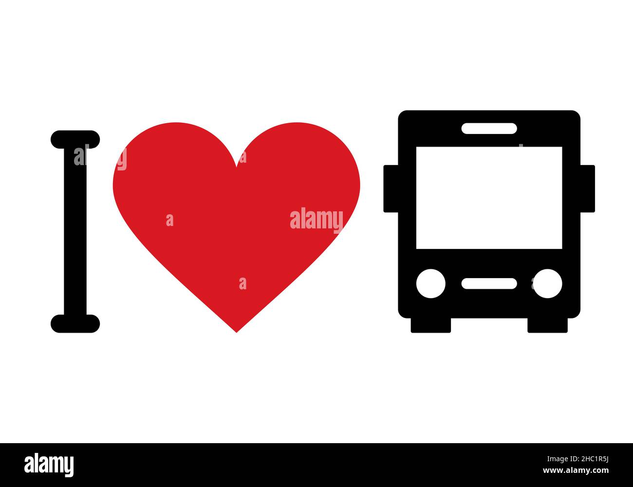 Ich liebe Busse isoliert auf weißem Hintergrund Stockfoto