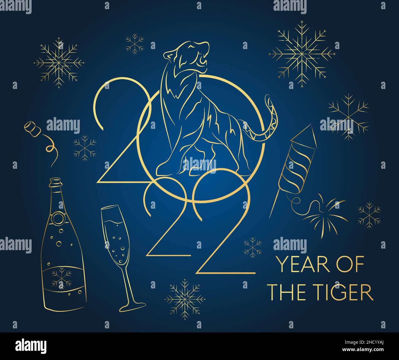 CNY 2022 Happy Chinese New Year Golden Tiger Cat Lunar Festival Vektor Dekorationen China Holiday Maskottchen Stock Vektor