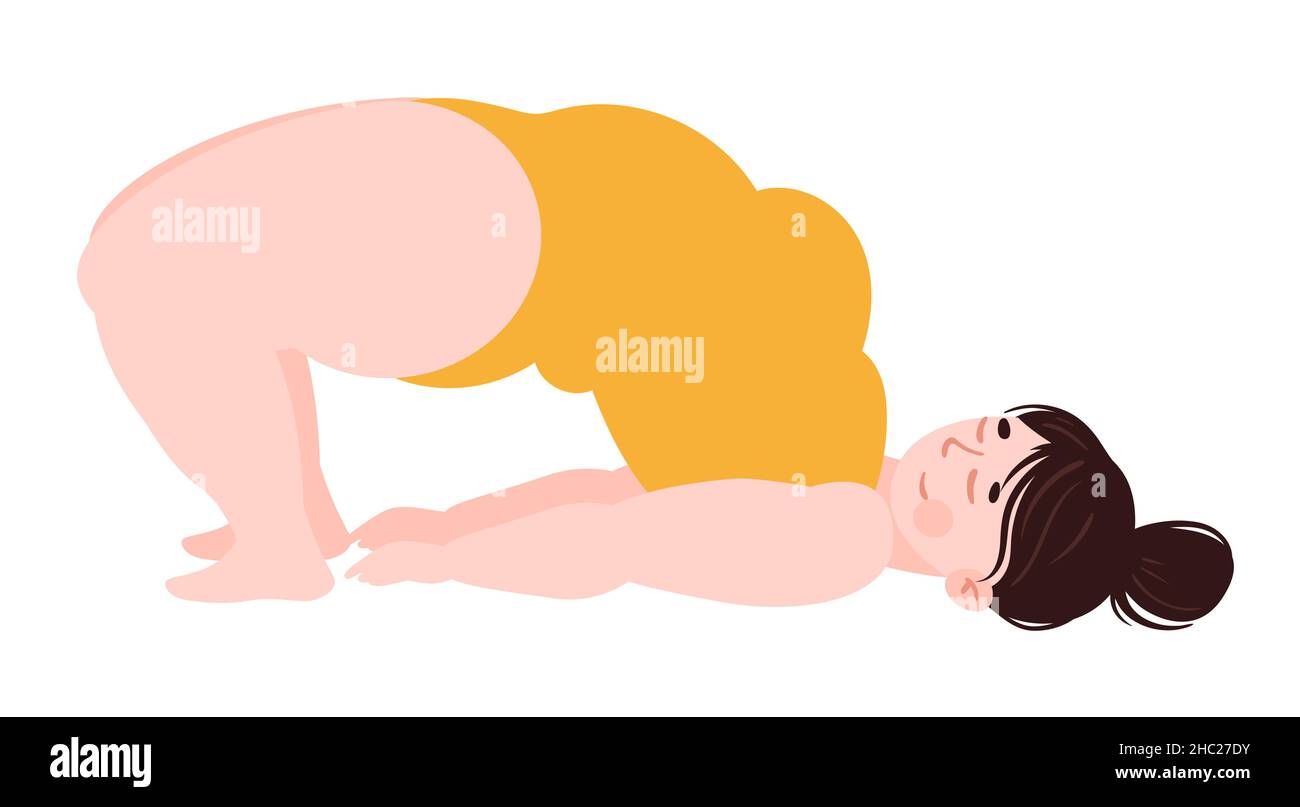 Ein dickes Mädchen ist in Yoga, Asanas, Haltung verlobt. Vektorgrafik Stock Vektor